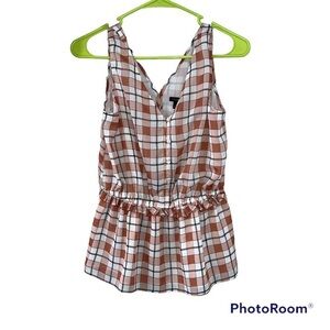 Ann Taylor Factory Blouse. Tank. Rust, Peach, White&Black Plaid size XS